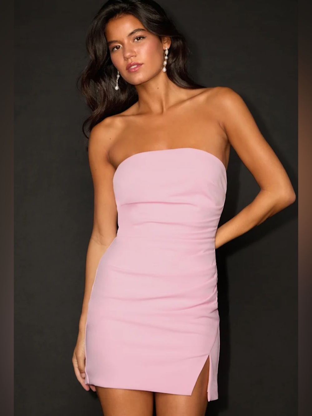 Lulus Veda Light Pink Strapless Ruched Mini Dress NWT Size XS